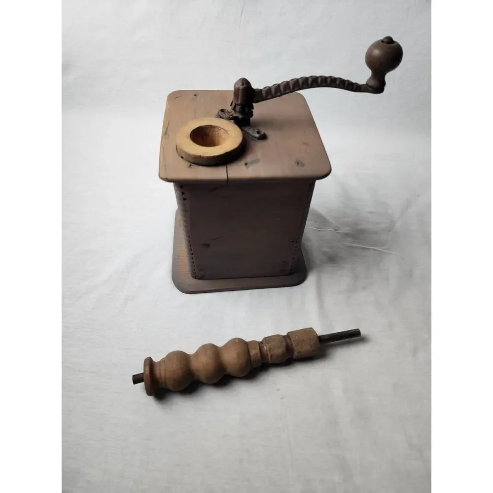 Vintage Wood Coffee Grinder Cast Iron Dovetailed Hand Crank Antique Flour Mill